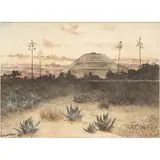 August Lohr, VISTA DE LA PIRÁMIDE DEL SOL EN TEOTIHUACÁN, Acuarela sobre papel
