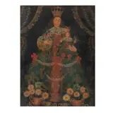 Virgen del Rosario, ESCUELA CUZQUEÑA, SIGLO XX, Óleo sobre tela