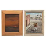 Paisaje atardecer y Vendedor de Cántaros by Autor No Identificado, Óleo sobre madera y óleo sobre tela, sold Mar 2025