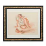 Raúl Anguiano, Mujer maya con dos vasijas, 1973, Pastel sobre papel