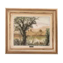 Sergio Bravo Hidalgo, Paisaje con lago, Óleo sobre tela. Firmado y fechado Mex. 77