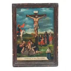 Cristo Crucificado, MÉXICO, SIGLO XIX, Óleo sobre madera