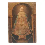 Virgen Ampona, PRINCIPIOS DEL SIGLO XX, Grabado coloreado al óleo, adherido a tela y tablero