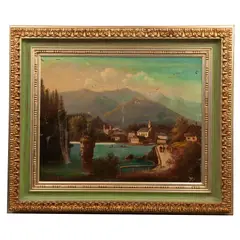 Anónimo, Paisaje suizo, Óleo sobre tela