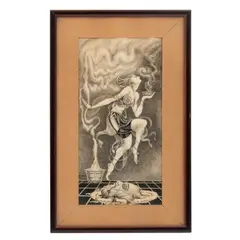 E. A. Cueva, Salomé con la cabeza del Bautista, 1951, Tinta y grafito sobre papel