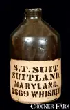 S. T. Suit, S.T. SUIT / SUITLAND, MARYLAND Tanware Whiskey Jug, circa 1879, Stoneware