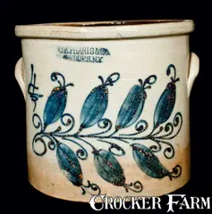 C.E. Pharis & Co., C.E. PHARIS & CO. / GEDDES. N.Y. Stoneware Crock w/ Floral Design, circa 1864-1867, Stoneware