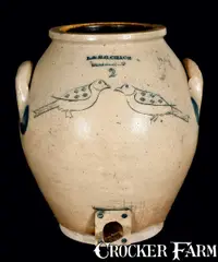 L. & B. G. Chase, L. & B. G. CHASE / SOMERSET, Massachusetts Stoneware Incised Birds Cooler, circa 1850, Stoneware