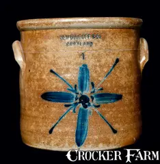 M. Woodruff, M. WOODRUFF / CORTLAND (New York) Stoneware Crock w/ Floral Design, circa 1867-1869, Stoneware
