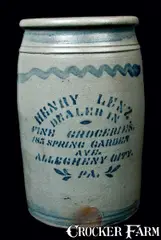 Henry Lenz, HENRY LENZ / ALLEGHENY CITY, PA (Pittsburgh) Stoneware Advertising Jar, circa 1875, Stoneware