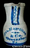 JAS. HAMILTON & CO. / GREENSBORO / Pa. Stoneware Pitcher by Jas. Hamilton & Co., circa 1875, Stoneware, sold Nov 2010