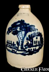 J. & E. Norton, J. & E. NORTON / BENNINGTON, VT Stoneware Jug w/ House Scene, circa 1870, Stoneware