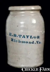 E. B. Taylor, E.B. TAYLOR / Richmond, Va. Stoneware Jar, circa 1880, Stoneware