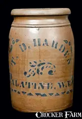 T.D. Harden, T.D. HARDEN / PALATINE, W, VA Stoneware Crock, circa 1875, Stoneware