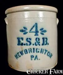 E.S. & B, E.S. & B. / NEW BRIGHTON / PA Stoneware Crock, late 19th century, Stoneware