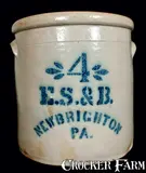 E.S. & B, E.S. & B. / NEW BRIGHTON / PA Stoneware Crock, late 19th century, Stoneware