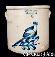SATTERLEE & MORY / FORT EDWARD, N.Y. Bird Crock by Satterlee & Mory, circa 1870, Stoneware, sold Nov 2010