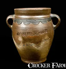 Commeraw's Stoneware, COMMERAWS / STONEWARE Jar w/ Vertical Handles and Compass Decoration, circa 1805, Stoneware