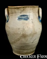 P. Cross, P. CROSS / HARTFORD Stoneware Jar with Impressed Leaf, circa 1805, Stoneware