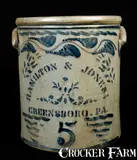 HAMILTON & JONES / GREENSBORO, PA Stoneware Jar by Hamilton & Jones, circa 1875, Stoneware, sold Jul 2010