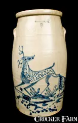 F. Woodworth, F. WOODWORTH / BURLINGTON, VT Stoneware Churn with Deer, circa 1875, Stoneware