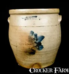 Jj Rudolph, JJ RUDOLPH / LUNENBURG, Nova Scotia, Canadian Stoneware Crock, mid 19th century, Stoneware