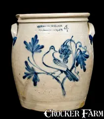 Cowden & Wilcox, COWDEN & WILCOX / HARRISBURG, PA Stoneware Jar w/ Bird and Grapes, circa 1865, Stoneware