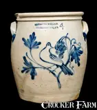 COWDEN & WILCOX / HARRISBURG, PA Stoneware Jar w/ Bird and Grapes by Cowden & Wilcox, circa 1865, Stoneware, sold Jul 2010