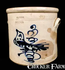 HART'S / FULTON, New York Stoneware Bird Crock by William Hart, circa 1860, Stoneware, sold Jul 2010