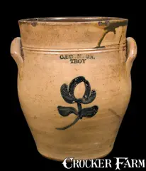 C. Boynton, C. BOYNTON. / TROY Stoneware Jar with Cobalt Flower, circa 1830, Stoneware