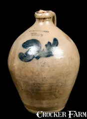 Clark & Lundy, CLARK & LUNDY / TROY Stoneware Jug with Cobalt Foliate Design, circa 1825-1826, Stoneware
