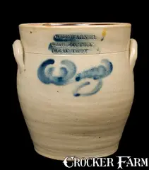 Wm. E. Warner Manufactory, WM. E. WARNER. / MANUFACTORY / WEST TROY Stoneware Jar, circa 1850, Stoneware