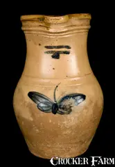 Julius Norton, JULIUS NORTON / BENNINGTON, VT Stoneware Pitcher w/ Butterfly, circa 1840, Stoneware