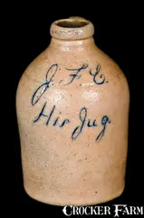 J.F.C., "J. F. C. / His Jug" Miniature Stoneware Jug, Shipwreck Survivor Made for Capt. J.F. Caulkins, mid 19th century, Stoneware