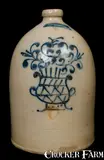 Flack & Van Arnsdale, FLACK & VAN ARNSDALE / CORNWALL ONT Stoneware Jug with Cobalt Urn, circa 1875, Stoneware