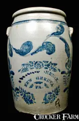 Eneix, Large ENEIX / NEW GENEVA PA Stoneware Jar w/ Freehand Decoration, circa 1875, Stoneware
