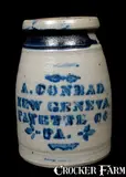 A. Conrad, A. CONRAD / NEW GENEVA / FAYETTE CO. / PA Stoneware Canning Jar, circa 1875, Stoneware