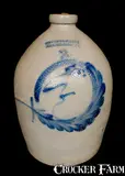 COWDEN & WILCOX / HARRISBURG, PA Man-in-the-Moon Stoneware Jug by Cowden & Wilcox, circa 1865, Stoneware, sold Apr 2010