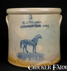 W.H. Wheaton, W.H. WHEATON / DANICLSONVILLE CONN Stoneware Horse Crock, circa 1875, Stoneware