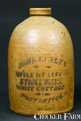 John Conley, JOHN CONLEY / MF'R & DEALER IN / STONEWARE / WHITE COTTAGE / POST OFFICE. O Jug, circa 1880, Stoneware