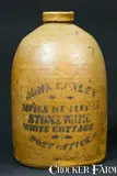 John Conley, JOHN CONLEY / MF'R & DEALER IN / STONEWARE / WHITE COTTAGE / POST OFFICE. O Jug, circa 1880, Stoneware