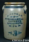 A. CONRAD. / MONONGAHELA / POTTERY. / NEW GENEVA / PA Stoneware Crock by A. Conrad, circa 1875, Stoneware, sold Oct 2009