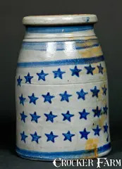 From, "From / Jas Hamilton & Co. / Greensboro, PA." Stoneware Jar w/ Stars & Stripes, circa 1875, Stoneware
