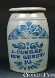 A. CONRAD / NEW GENEVA / PA Stoneware Crock by A. Conrad, circa 1875, Stoneware, sold Oct 2009