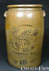 T.D. Harden, T.D. HARDEN. / PALATINE W.VA 10-Gallon Eagle Crock, circa 1875, Stoneware