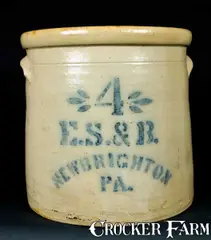 E.S. & B, E. S & B. / NEW BRIGHTON / PA Stoneware Crock, late 19th century, Stoneware