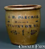 I.H. Plecker, I.H. PLECKER / STAUNTON. VA Stoneware Cream Jar, circa 1880, Stoneware