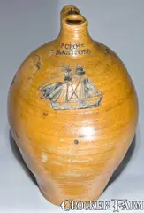 P. Cross, P. CROSS / HARTFORD Stoneware Jug with Incised Ship Decoration, circa 1805-1818, Stoneware