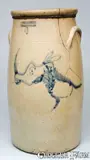 F. Woodworth, F. WOODWORTH / BURLINGTON, VT. Stoneware Churn with Rhino Head Decoration, circa 1870, Stoneware