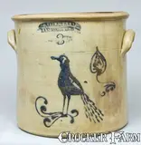 J Reiley & Co., J REILEY & CO / LANSINGBURGH Stoneware Bird Crock, Three-Gallon, circa 1855-1858, Stoneware